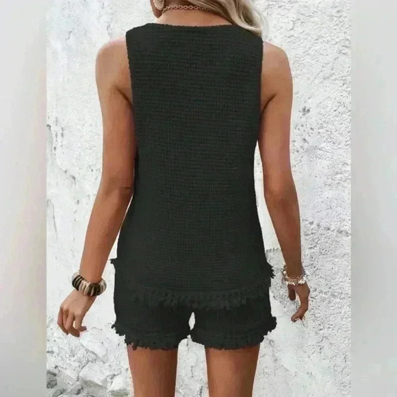 SHEIN Set Lune Tank Top And Fringe Trim Shorts Color Black Size Large - Picture 2 of 9